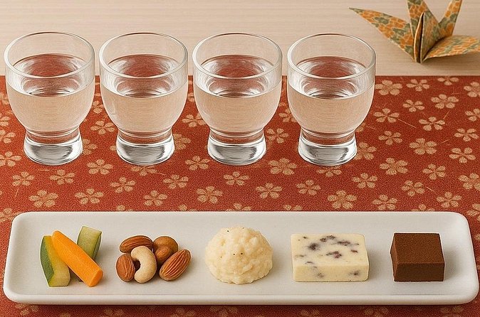 Experience of pairing sake tasting with snacks in Kyoto - The tasting sheet and group photo: how you keep the experience with you