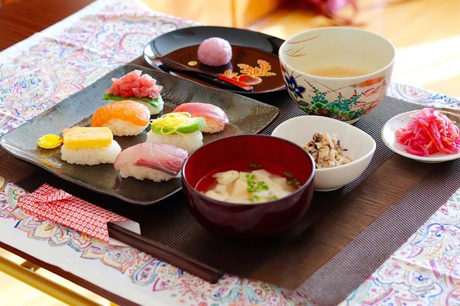 Sushi or Traditional Japanese Cuisine in a Kyoto Home with Emika - Sushi, miso soup, rice, and how the meal actually comes together
